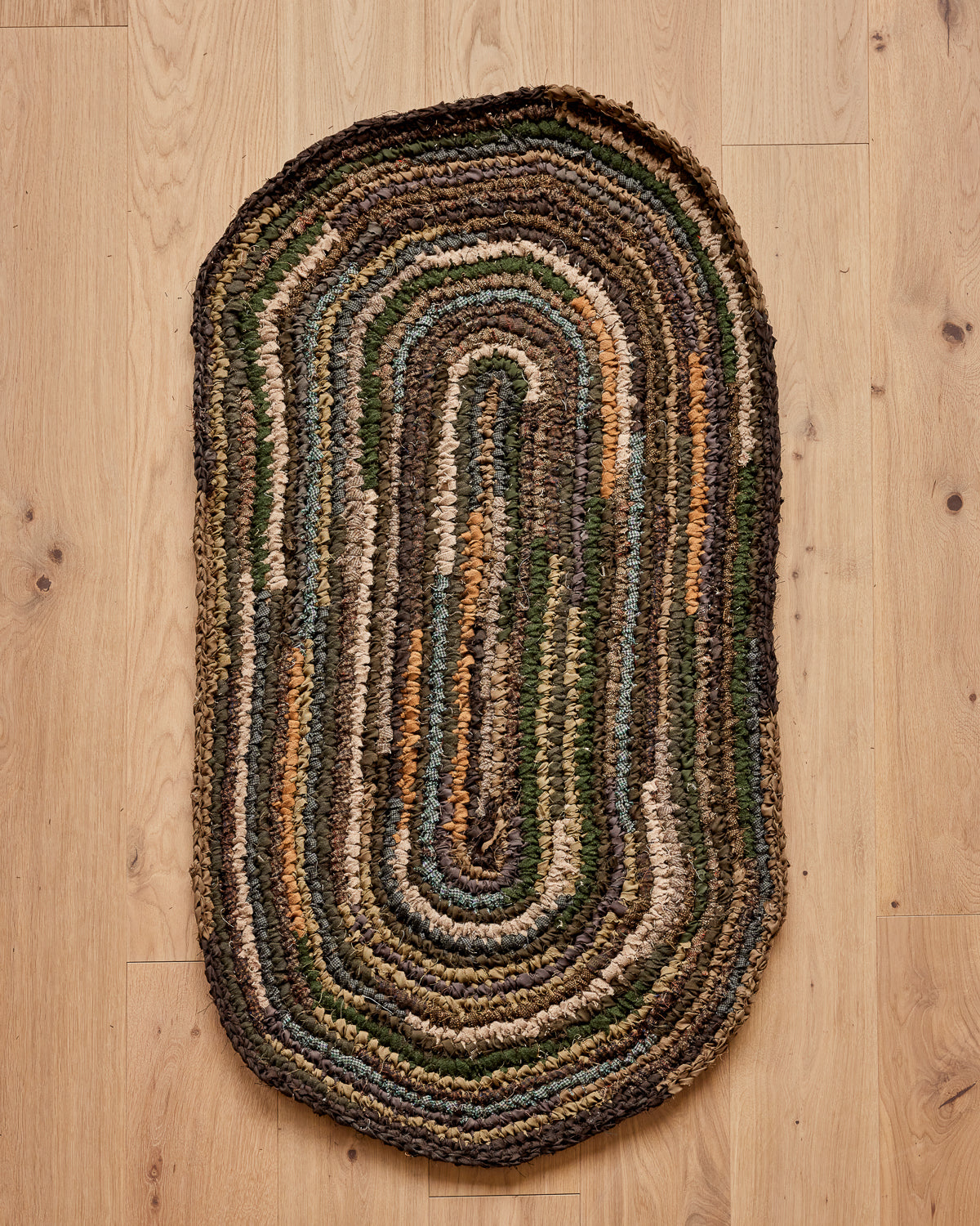 Olly's Oval Rag Rug - Brown with Green