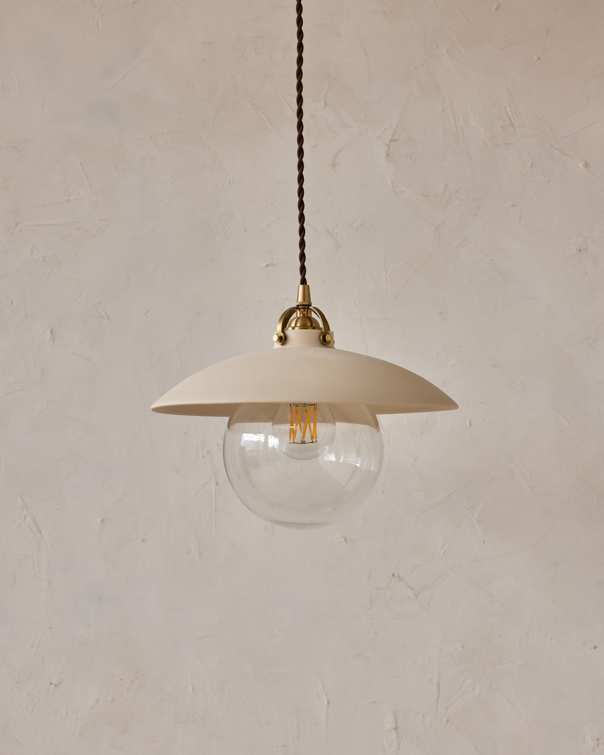 #shade-finish_biscuit ceramic #Cord-Color---Glass_Brown Cord - Clear Globe