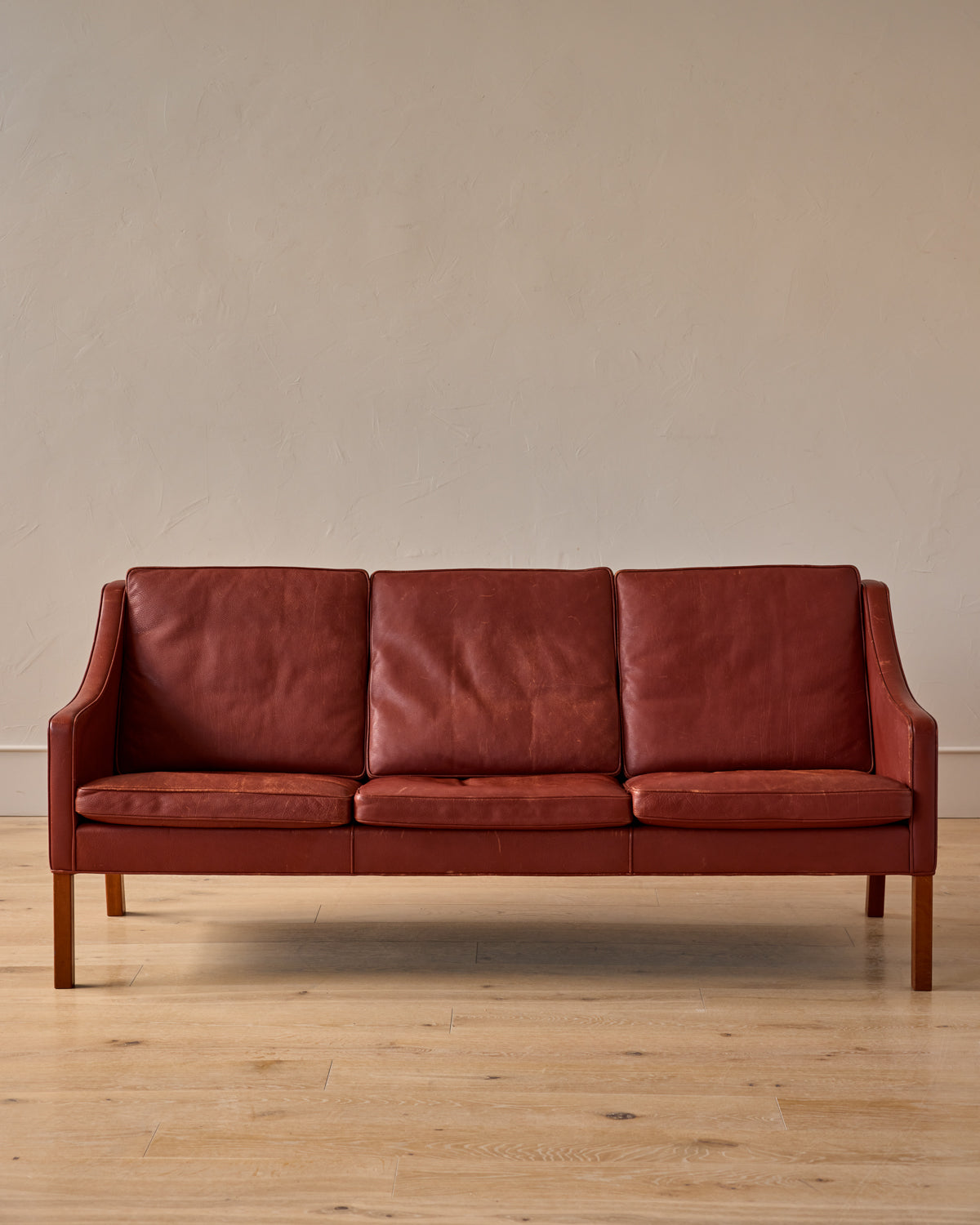 Red Leather 3-Seater Sofa