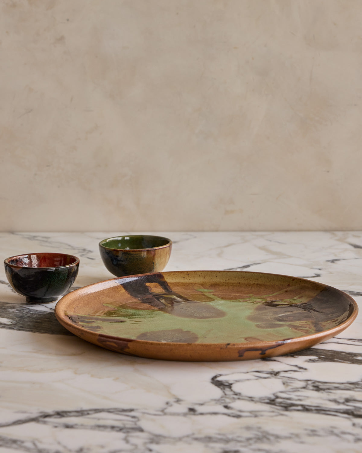 Splash Glaze Ceramic Tray with Cups