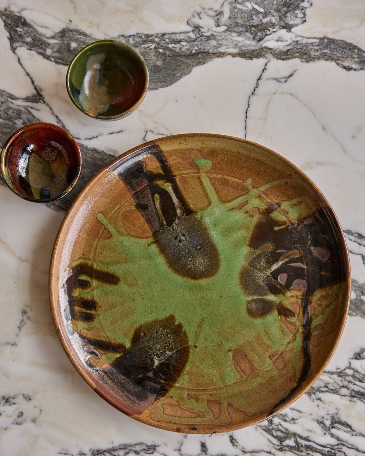 Splash Glaze Ceramic Tray with Cups