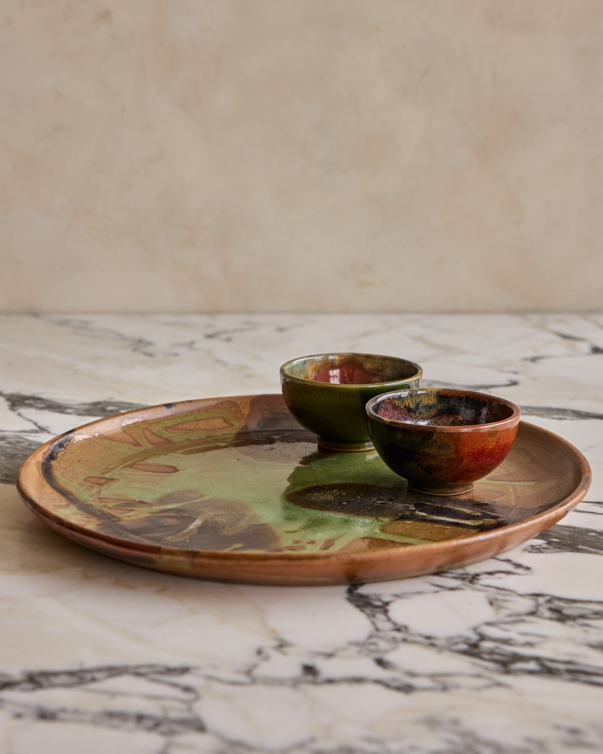 Splash Glaze Ceramic Tray with Cups