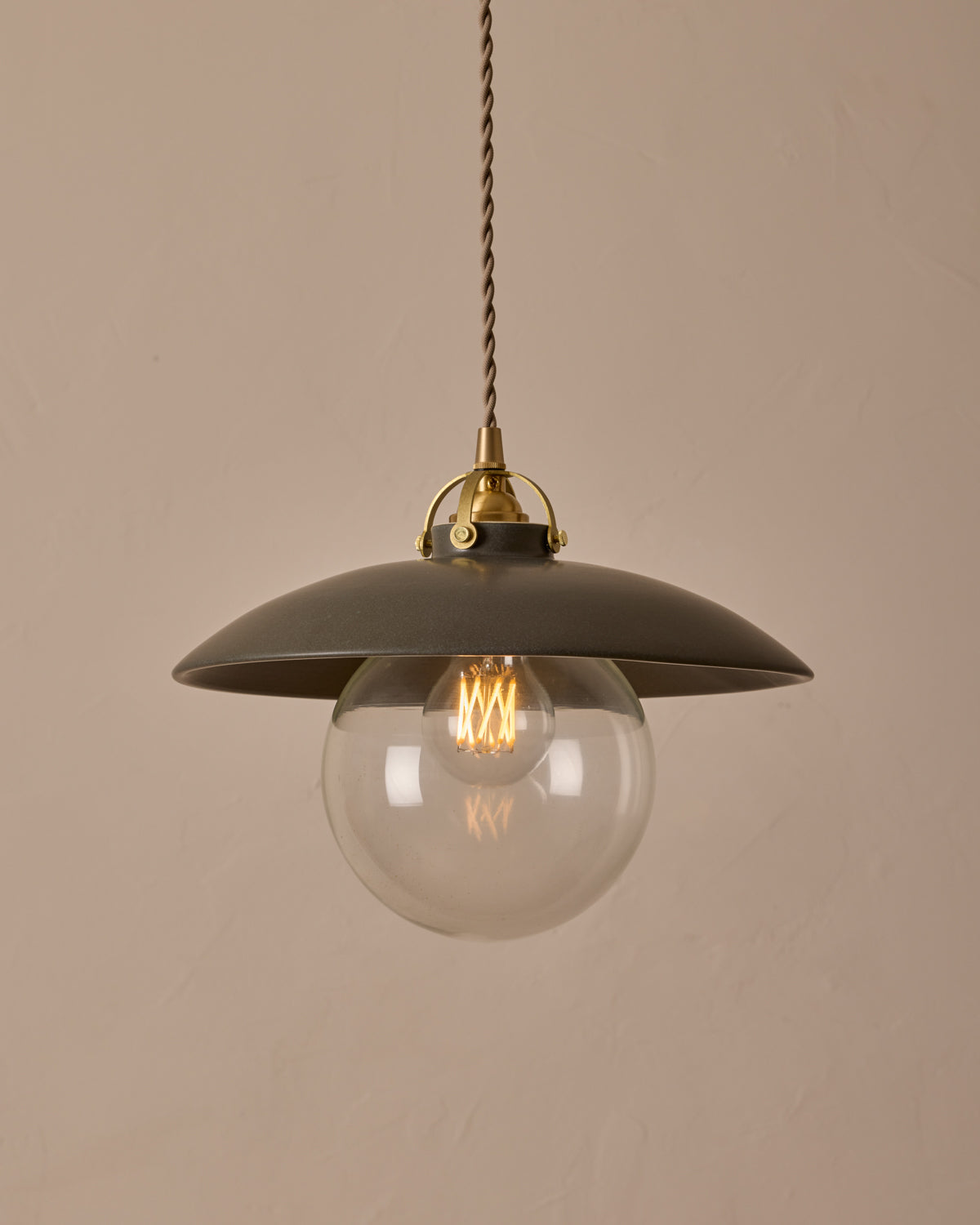 #shade-finish_almost black ceramic #Cord-Color---Glass_Beige Cord - Clear Globe