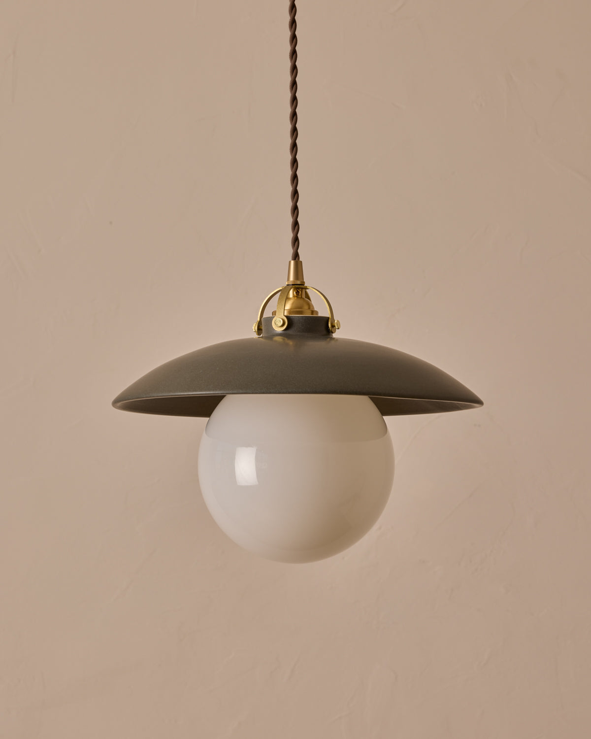 #shade-finish_almost black ceramic #Cord-Color---Glass_Brown Cord - White Globe