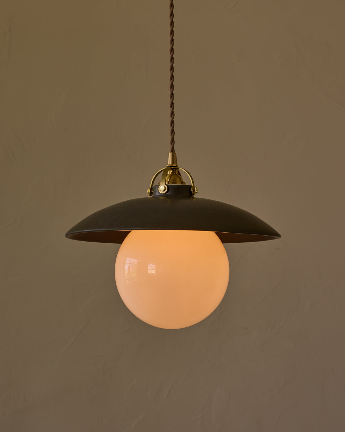 #shade-finish_almost black ceramic #Cord-Color---Glass_Brown Cord - White Globe