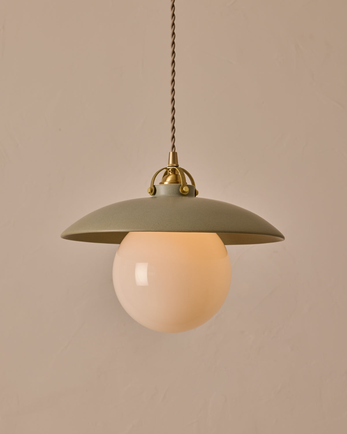 #shade-finish_olivine ceramic #Cord-Color---Glass_Beige Cord - White Globe