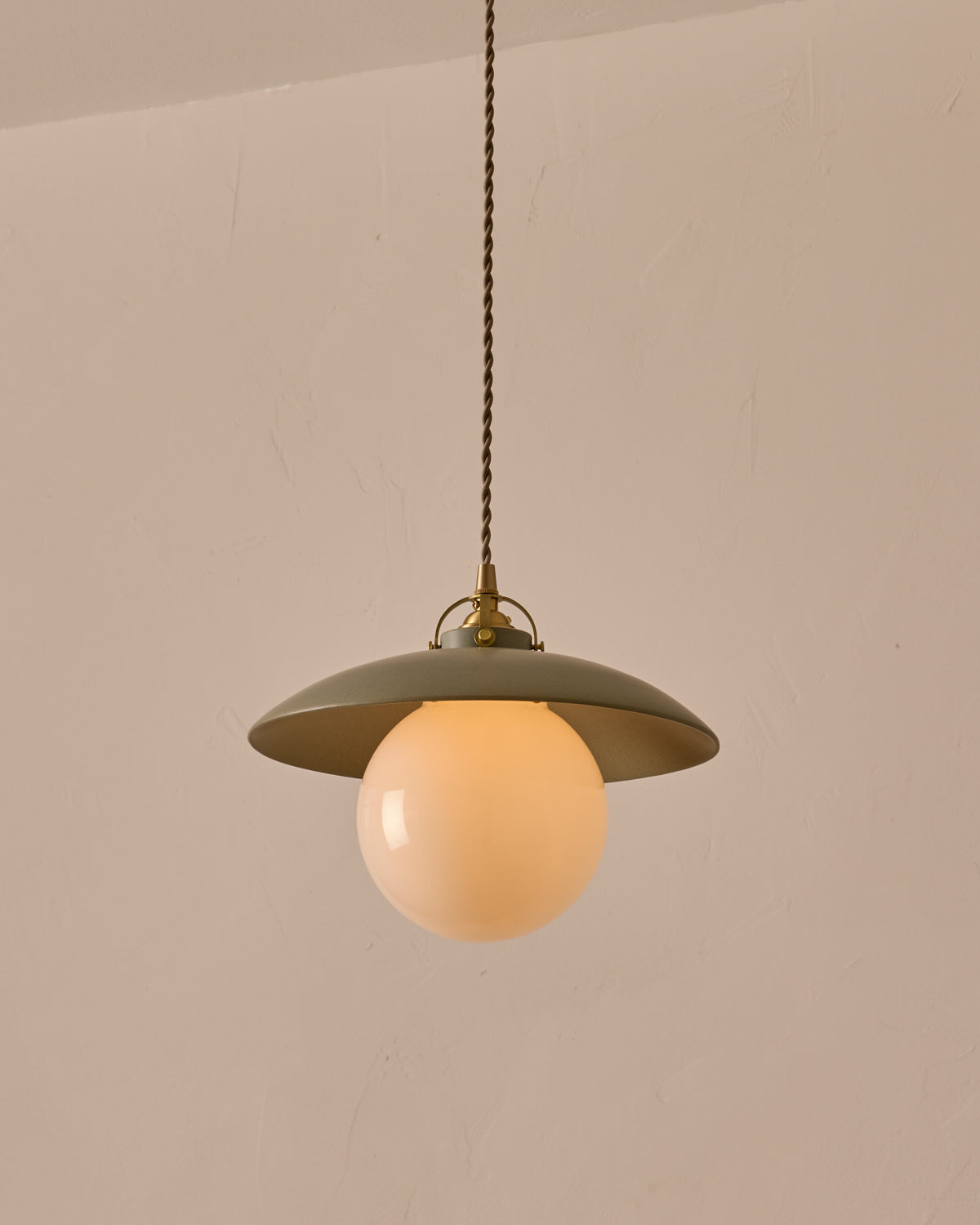 #shade-finish_olivine ceramic #Cord-Color---Glass_Beige Cord - White Globe