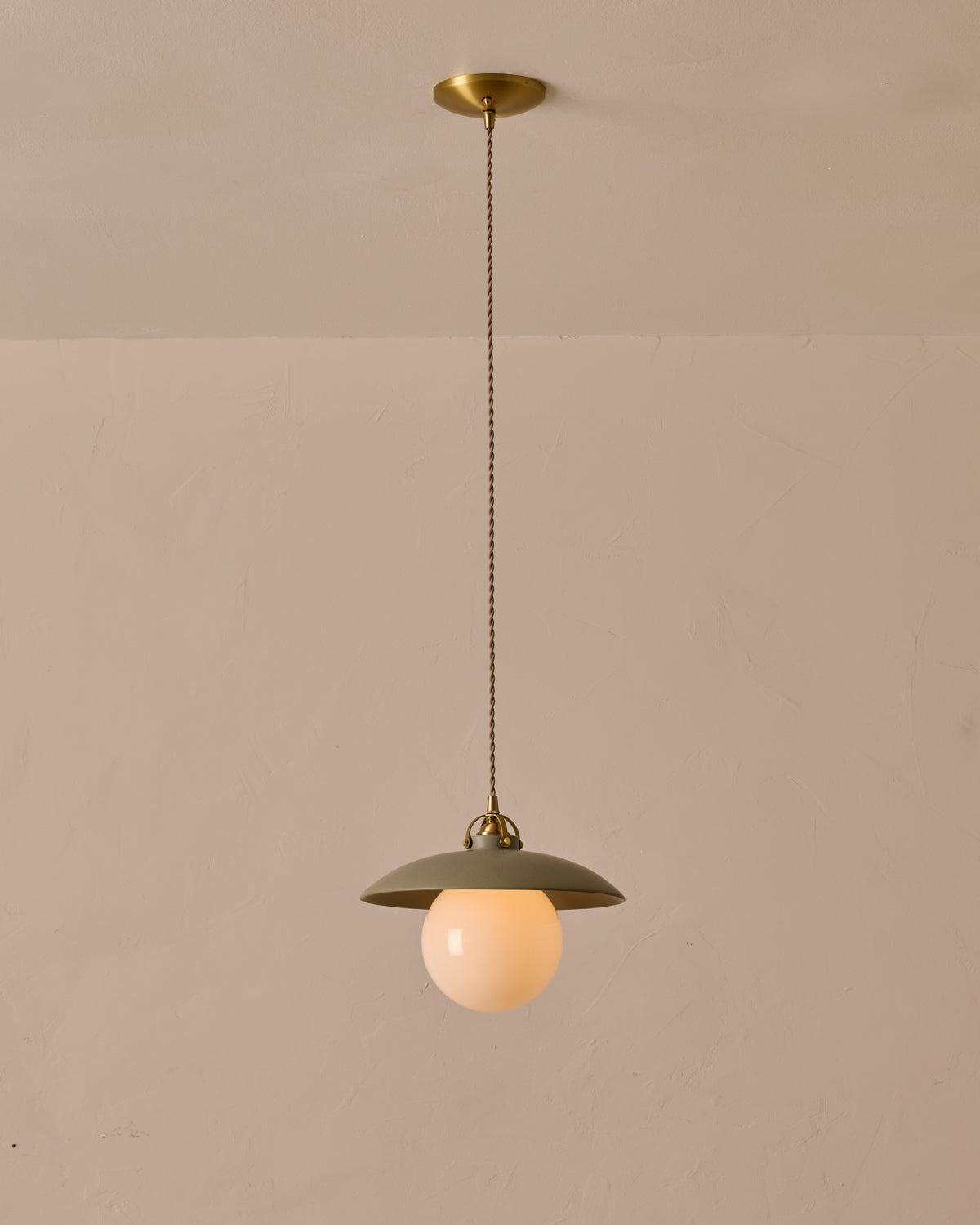 #shade-finish_olivine ceramic #Cord-Color---Glass_Beige Cord - White Globe