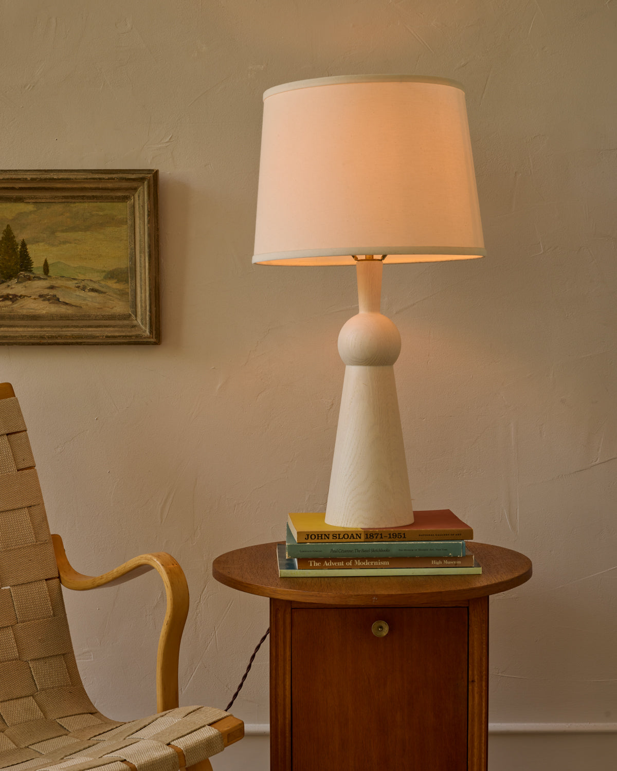 Modern bedside white table lamp #wood-finish_white wash red oak #shade-color_ivory linen