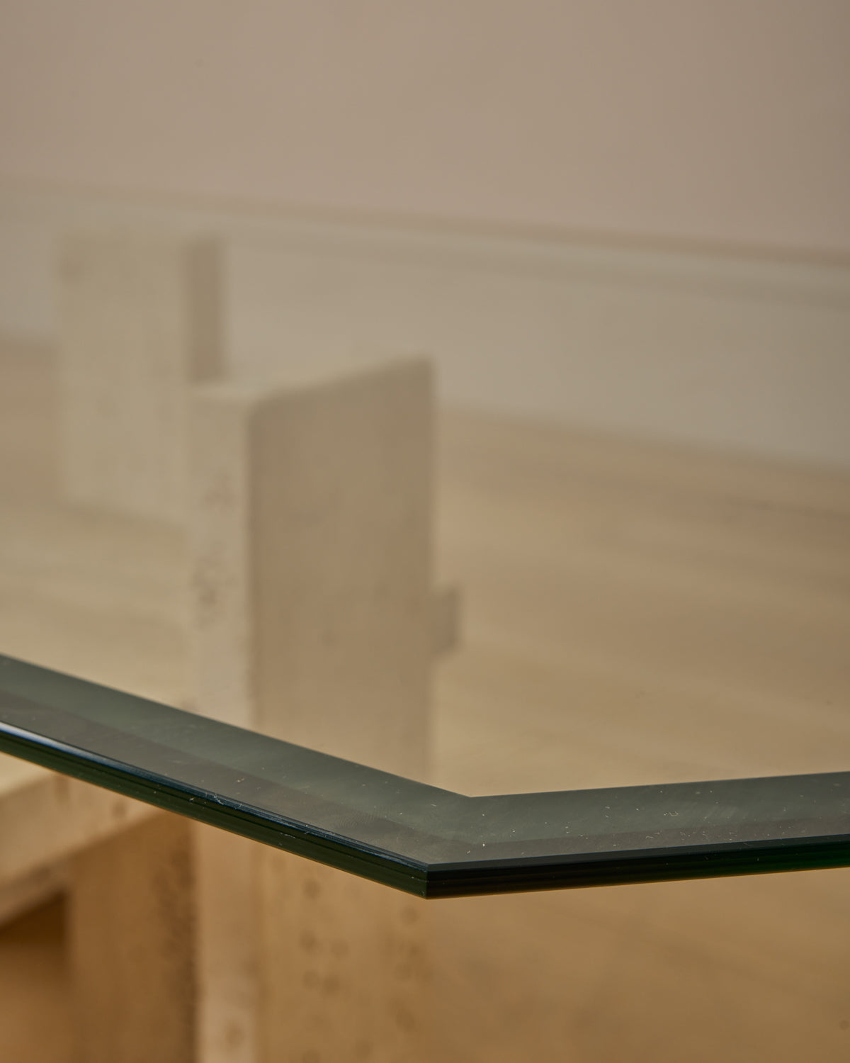 Travertine & Glass Coffee Table by Willy Ballez