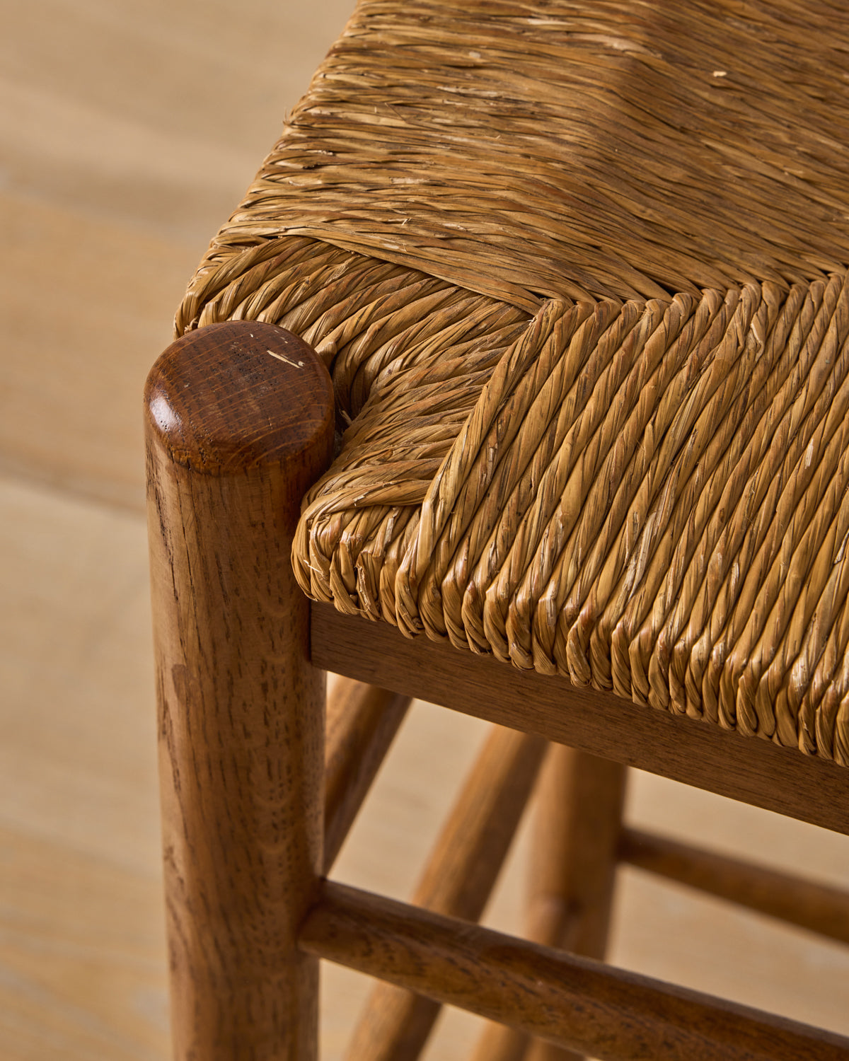 Set of Rush Oak Bar Stools