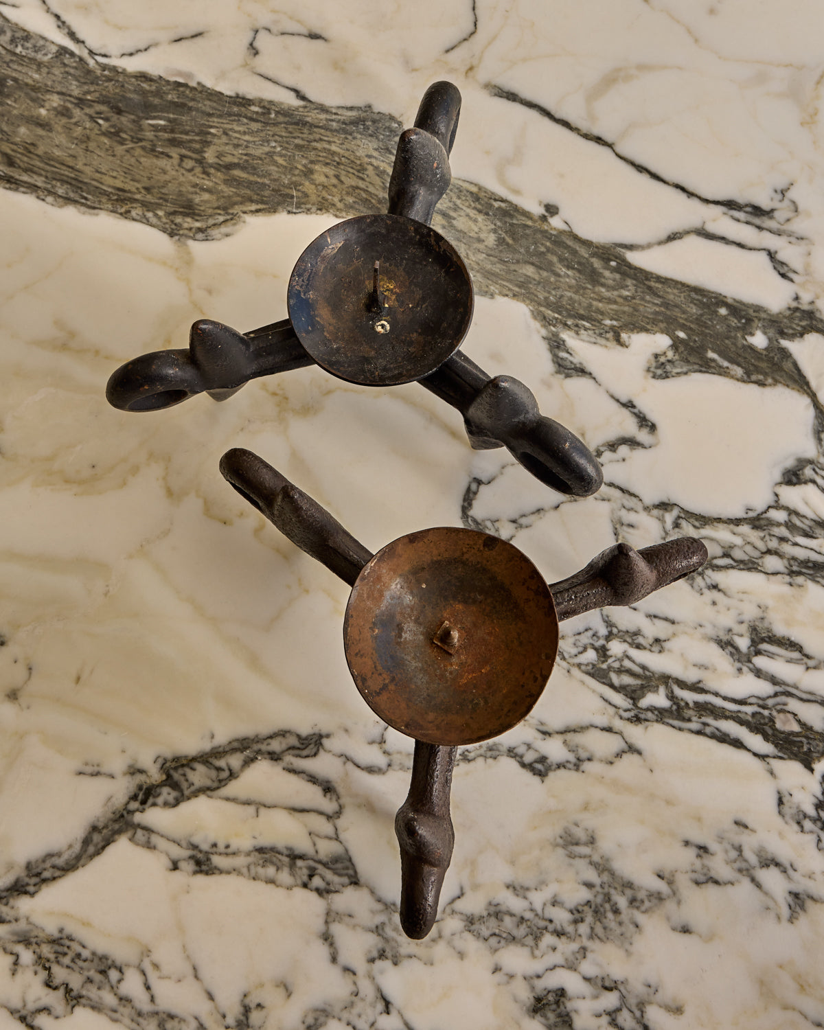 Pair of Black Iron Candle Holders