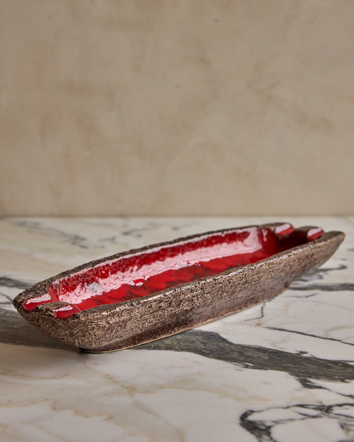 Red Glaze Ceramic Notched Dish