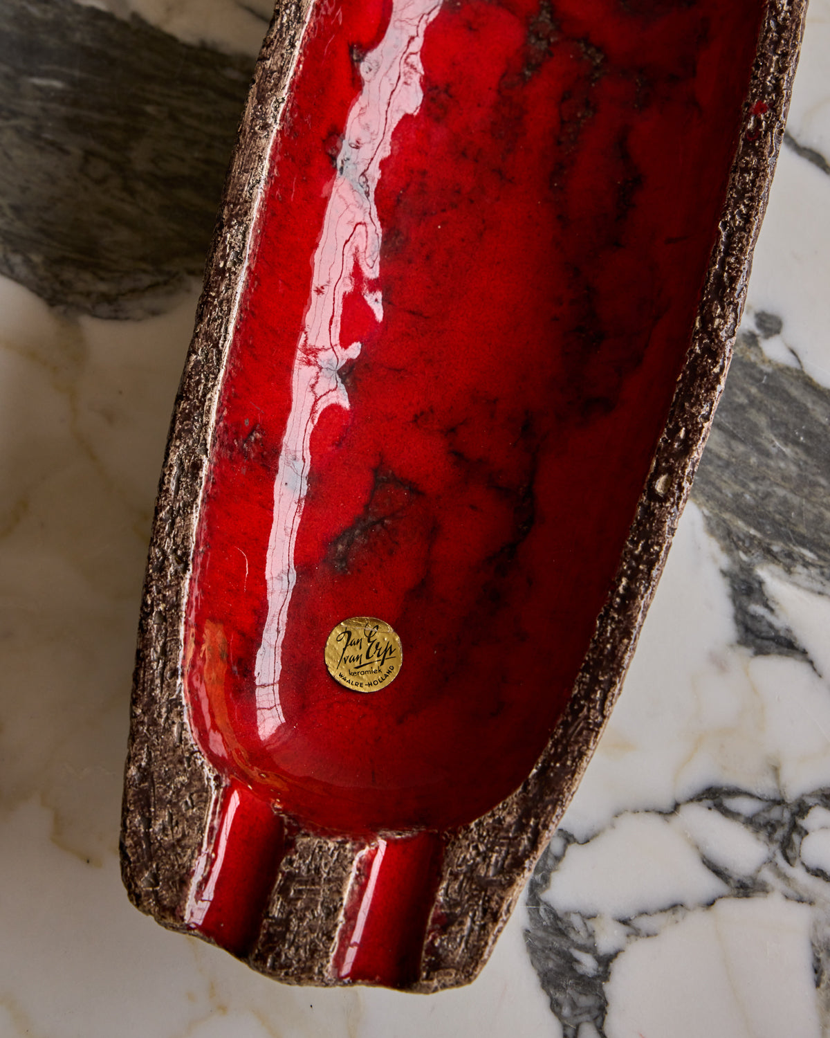 Red Glaze Ceramic Notched Dish