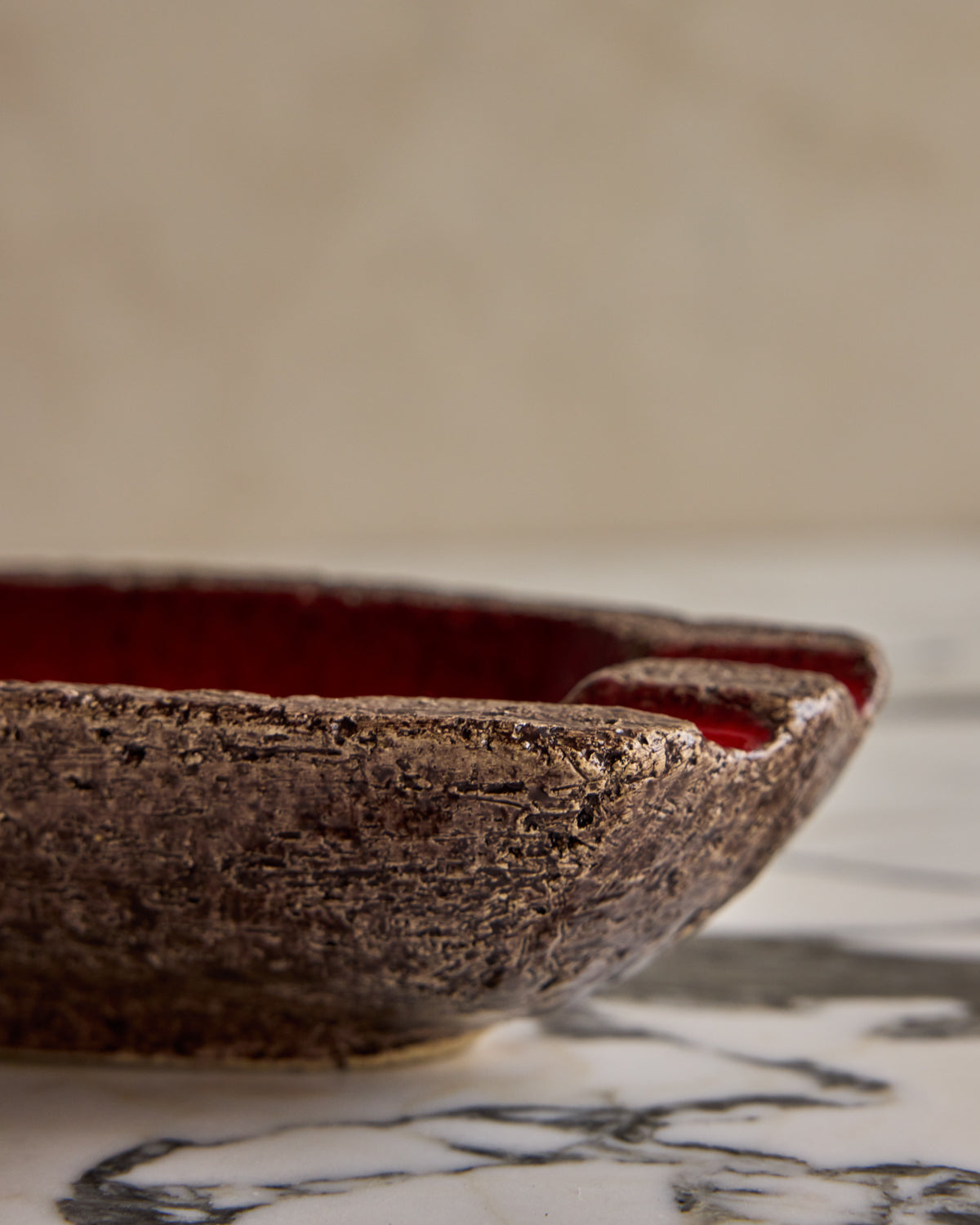 Red Glaze Ceramic Notched Dish