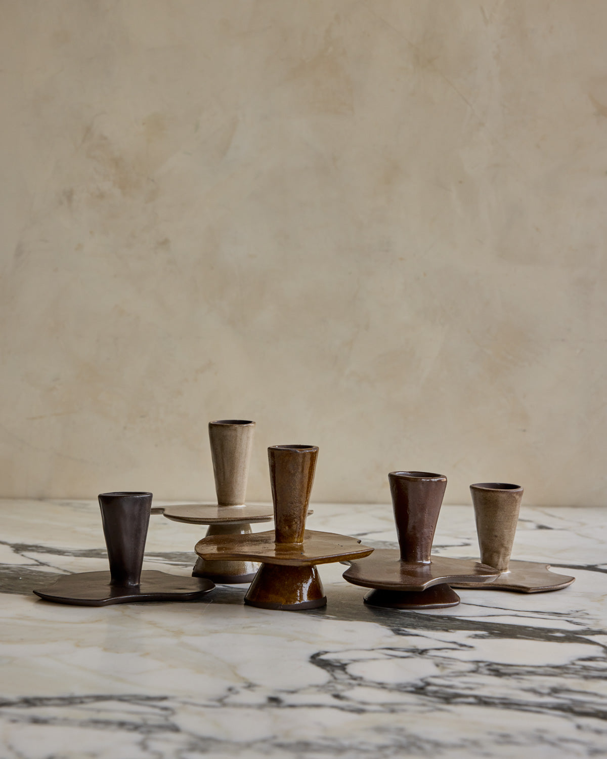 Quintet of Nesting Ceramic Candle Holders - Multi