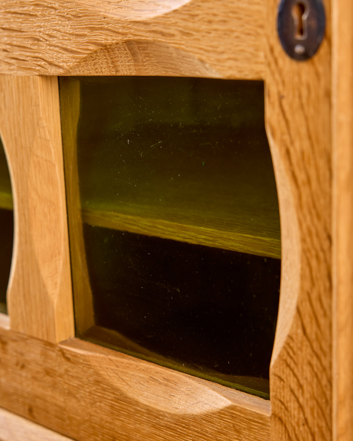 Danish Oak Sideboard with Green Glass