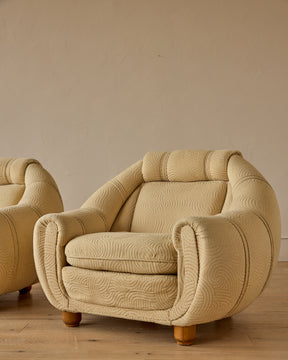 Modern Oversized Patterned Lounge Chairs in Cream