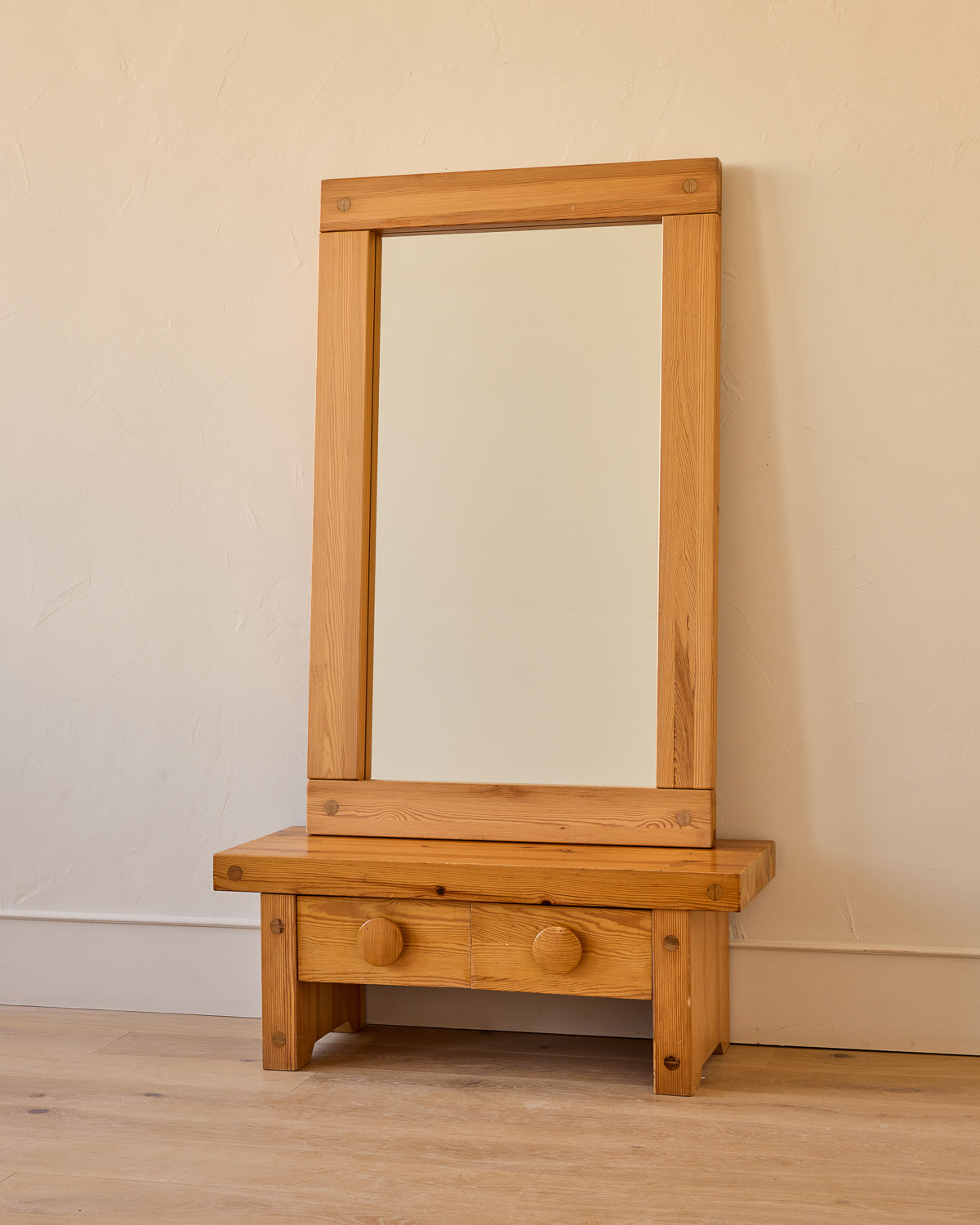 Swedish Pine Bench + Mirror Set