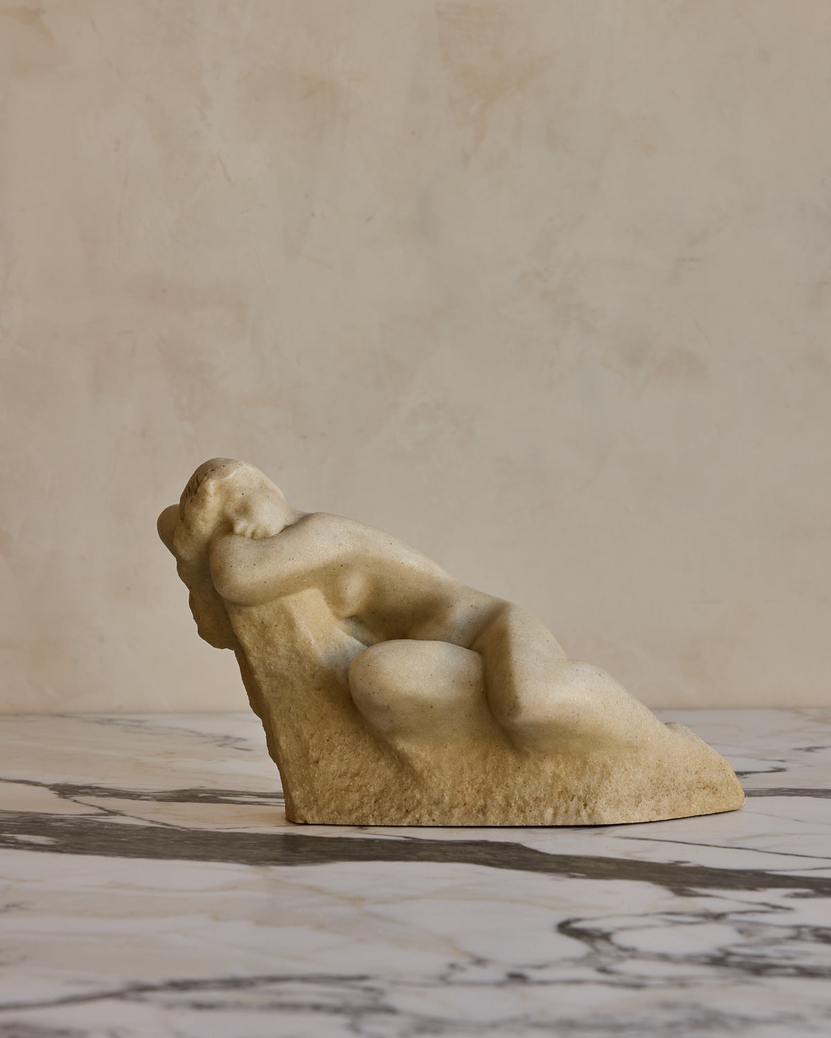 "The Dreamer" Marble Reclining Figure Sculpture