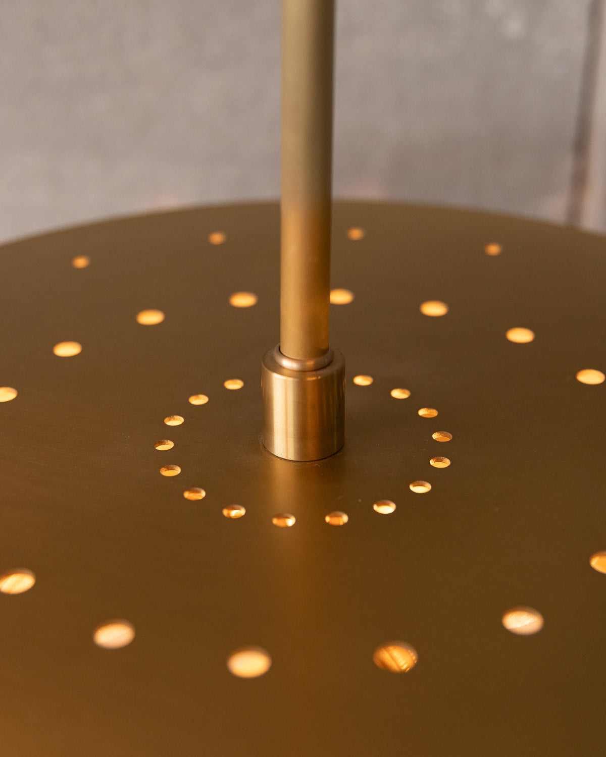 Beautiful satin brass ceiling pendant fixture with handstitched leather drum shade and customizable drop #leather-color_tan harness