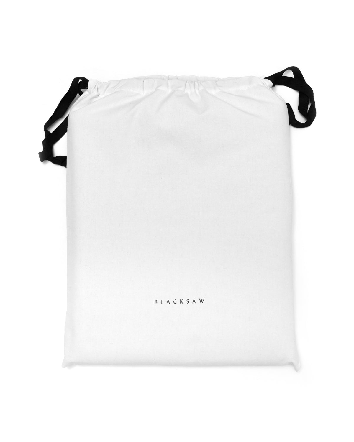 White dustbag with ribbon black drawstring included