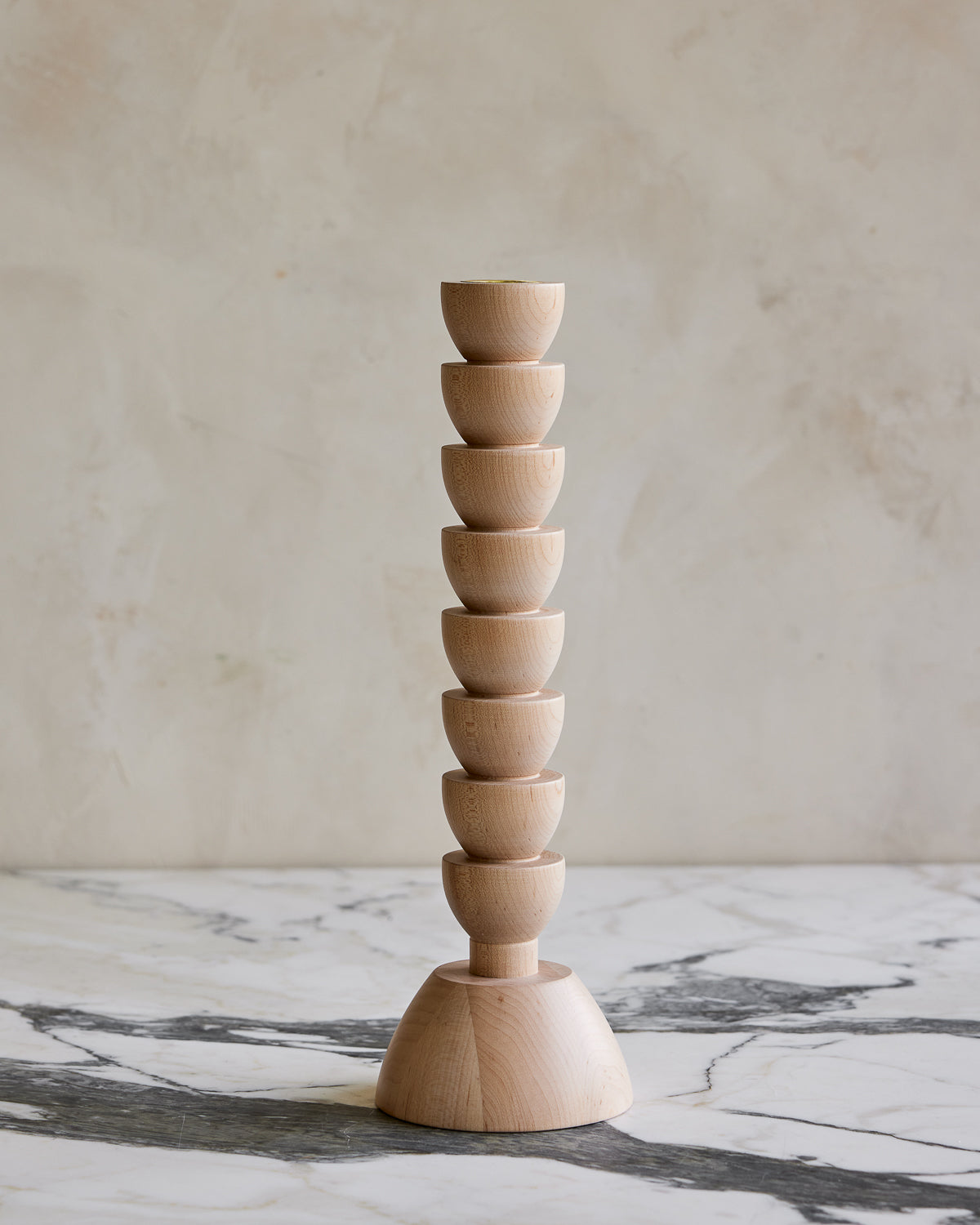 Tall maple Albert wooden candle holder with sculptural design