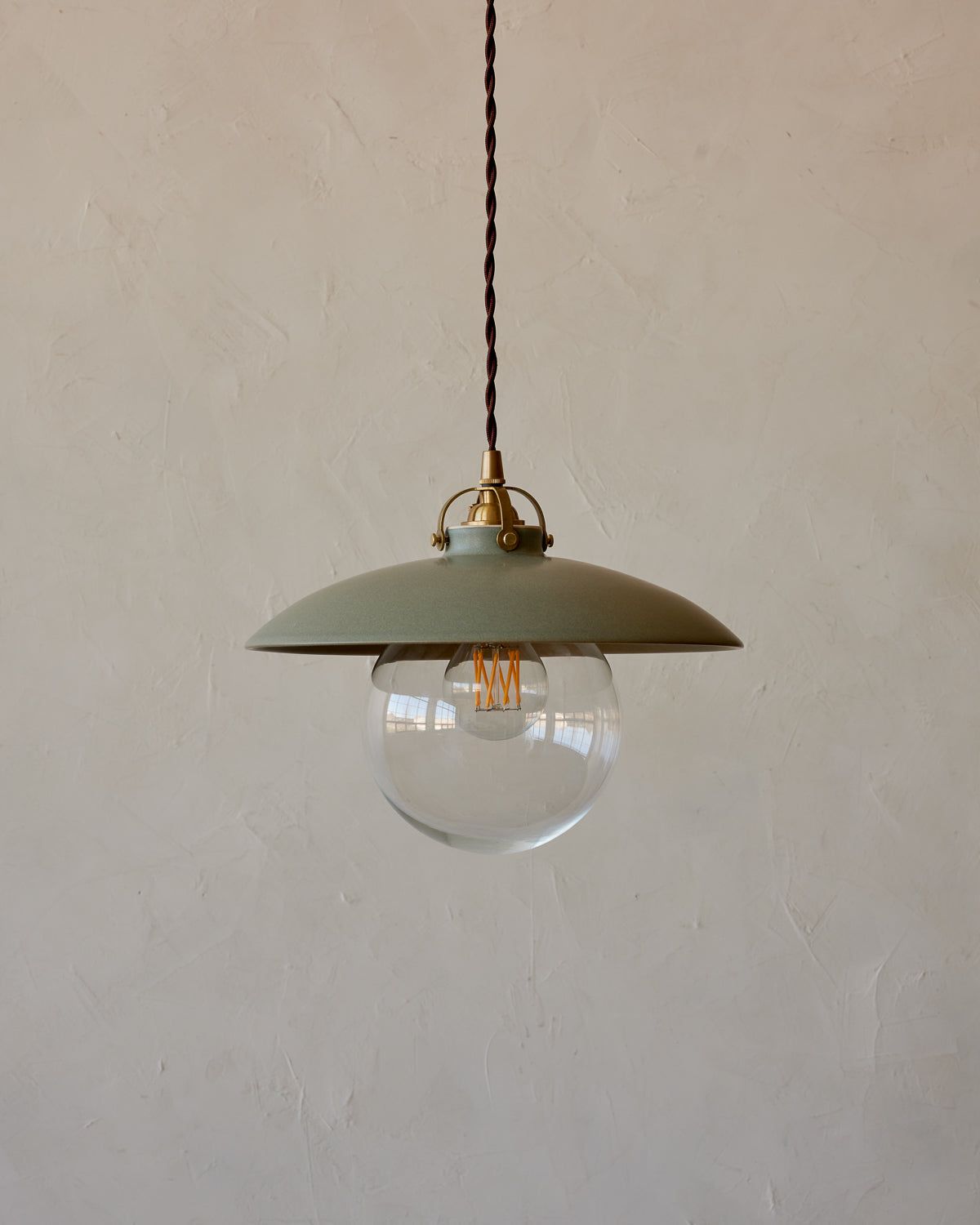 #shade-finish_olivine ceramic #Cord-Color---Glass_Brown Cord - Clear Globe