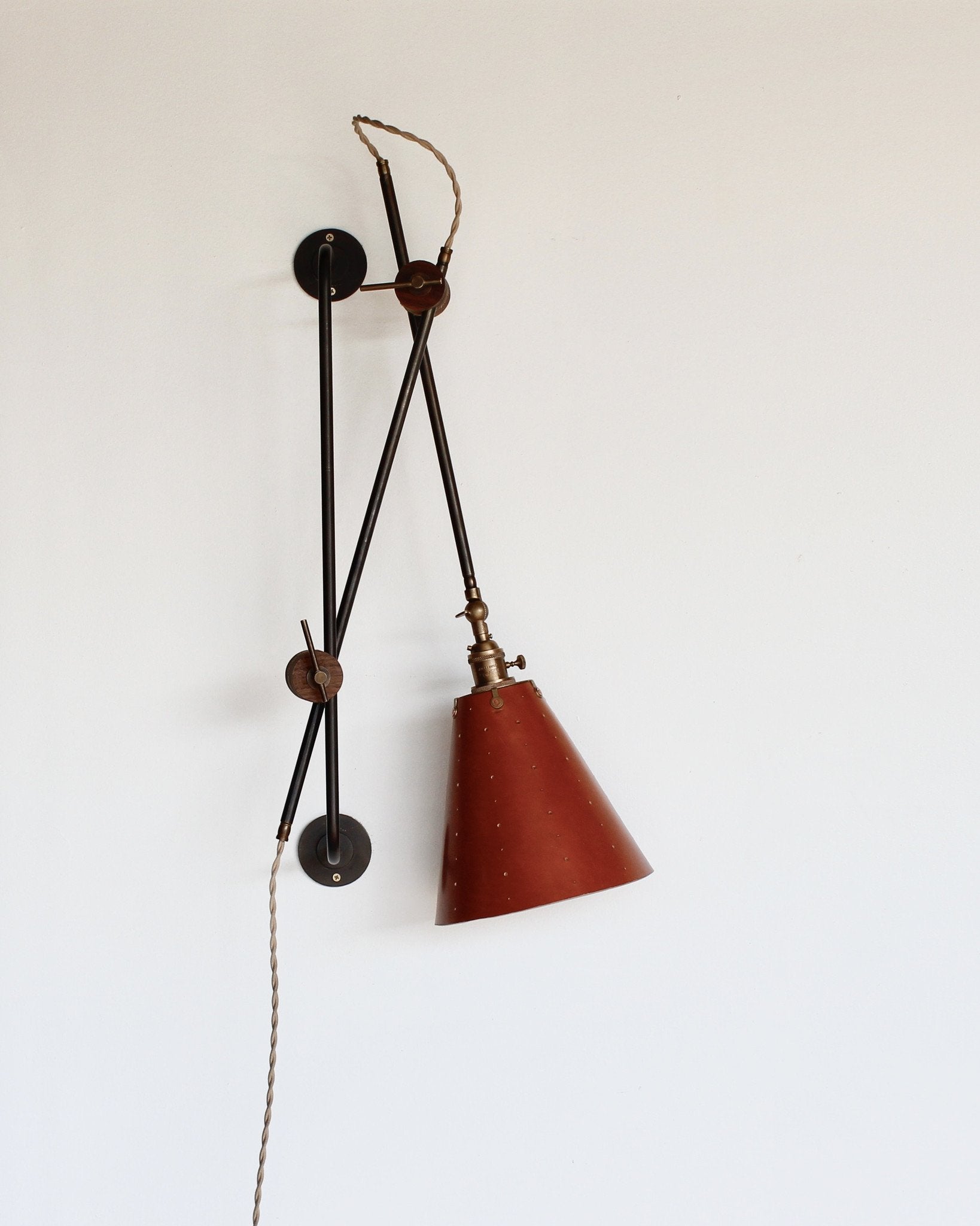 Grace Articulating Wall Lamp - Lighting - Lostine #shade-finish_tan harness #wiring_plug-in