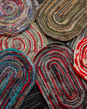 Olly's Oval Rag Rug - Gray with Green