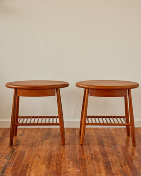 Pair of Mid-Century Danish Oval Side Tables with Shelf