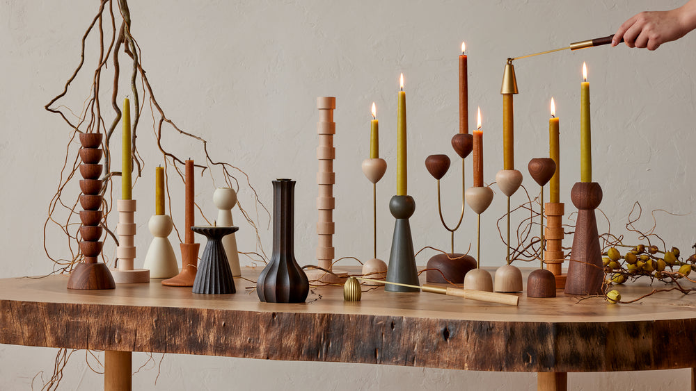 Tulip Candle Holder Set - Black Walnut
