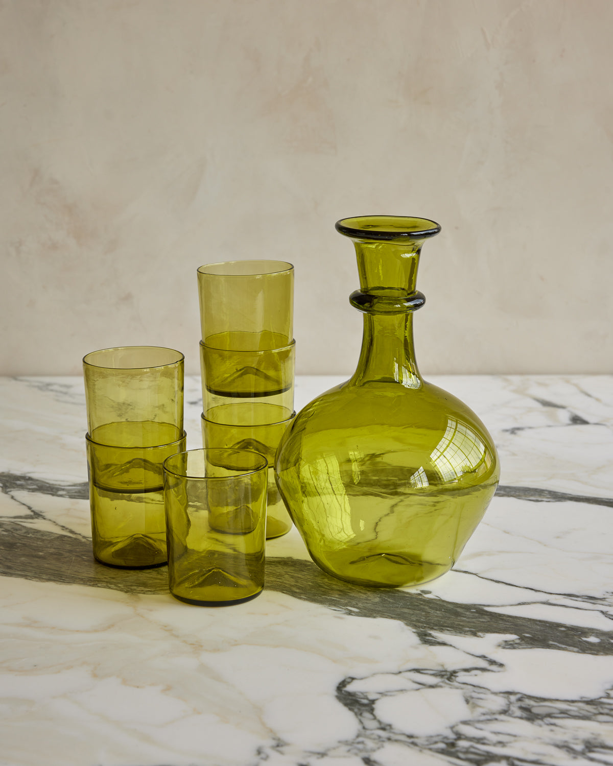 Round Bottom Glass Decanter - Olive