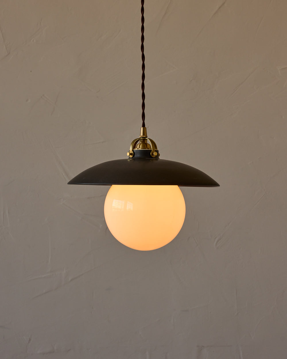 #shade-finish_almost black ceramic #Cord-Color---Glass_Brown Cord - White Globe