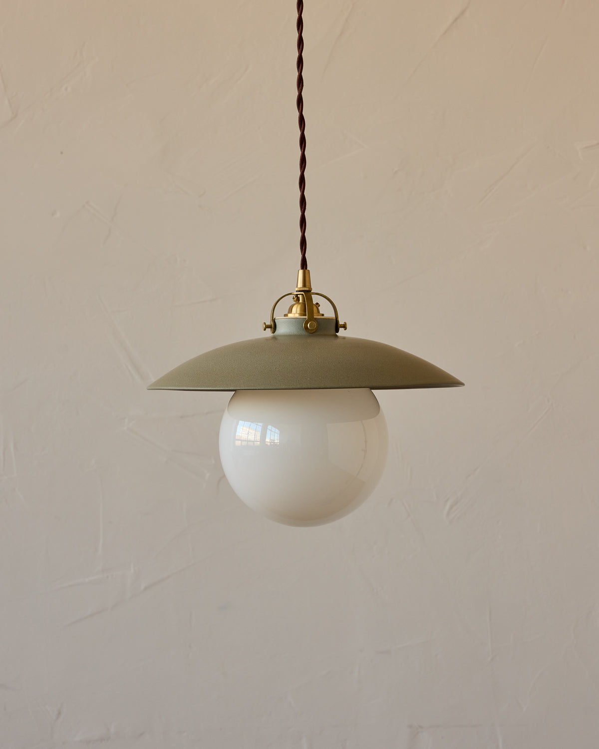 #shade-finish_olivine ceramic #Cord-Color---Glass_Brown Cord - White Globe