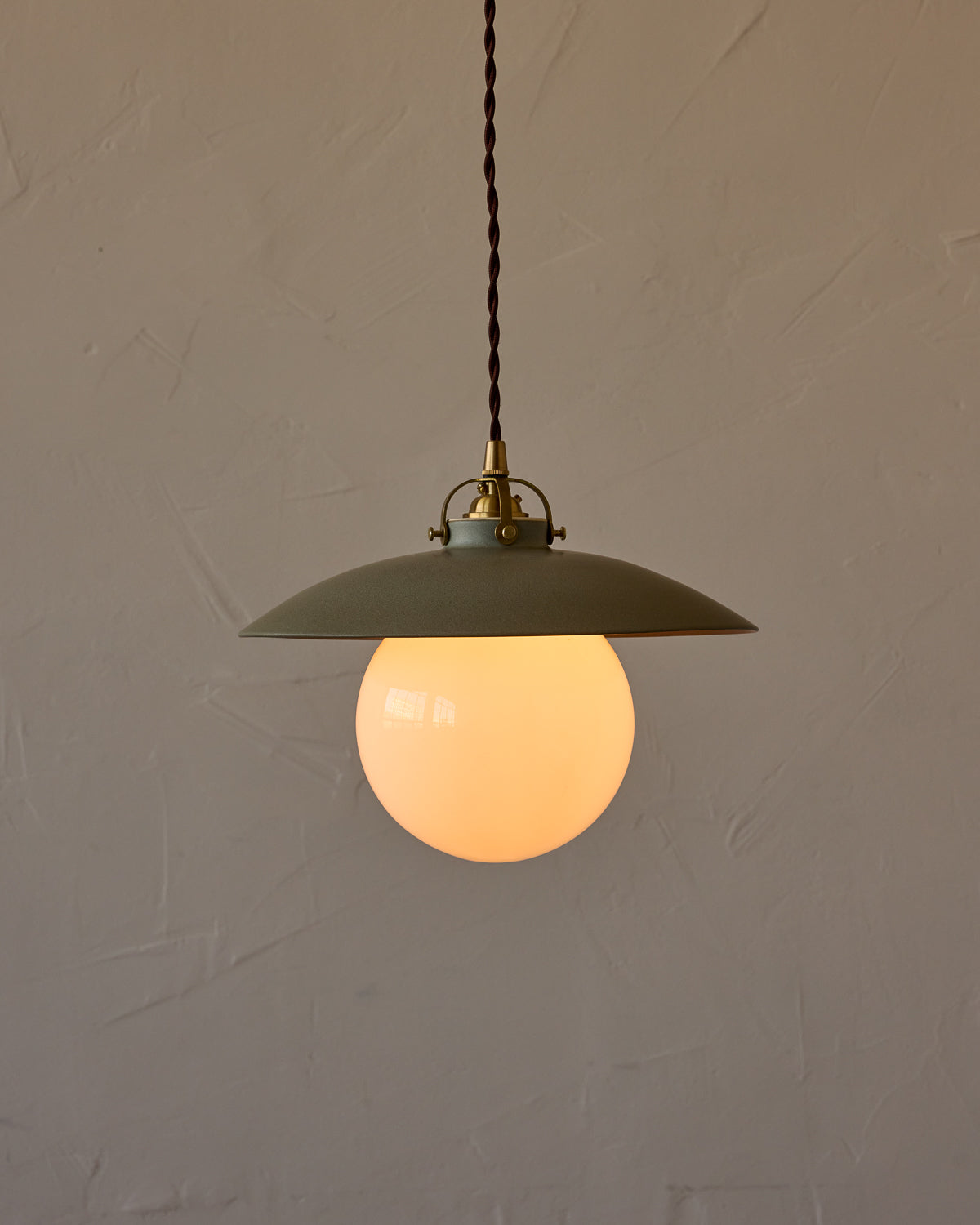#shade-finish_olivine ceramic #Cord-Color---Glass_Brown Cord - White Globe