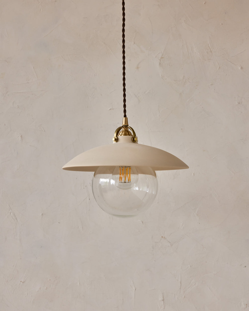 #shade-finish_biscuit ceramic #Cord-Color---Glass_Brown Cord - Clear Globe