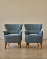 Pair of Blue Wingback Easy Chairs