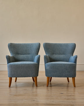 Pair of Blue Wingback Easy Chairs