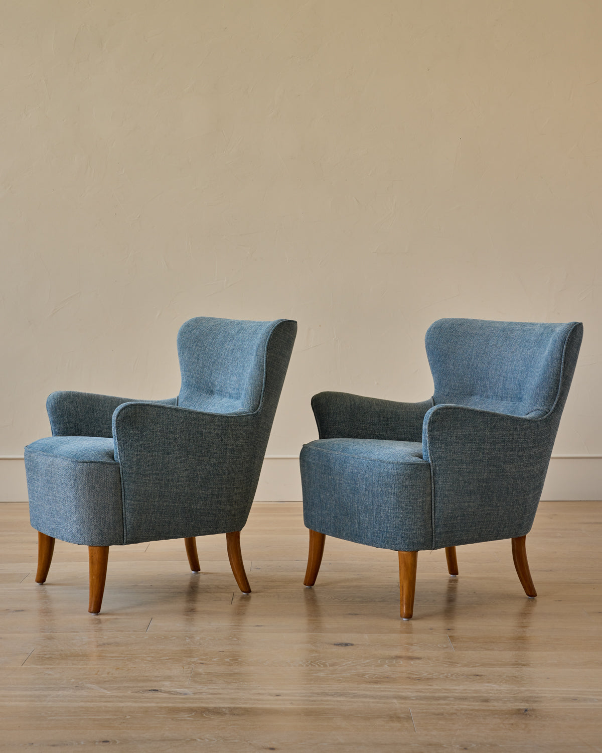 Pair of Blue Wingback Easy Chairs