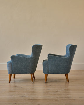 Pair of Blue Wingback Easy Chairs