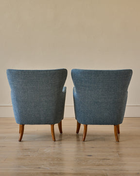Pair of Blue Wingback Easy Chairs