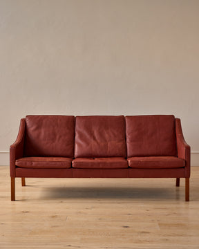 Red Leather 3-Seater Sofa