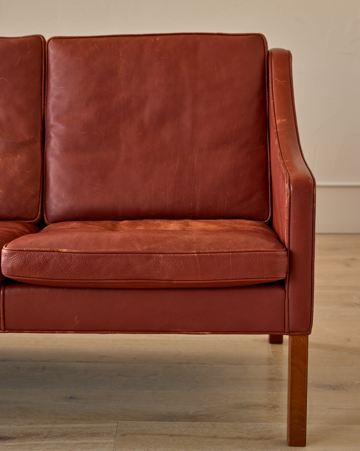Red Leather 3-Seater Sofa