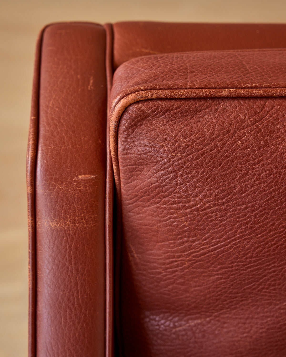 Red Leather 3-Seater Sofa