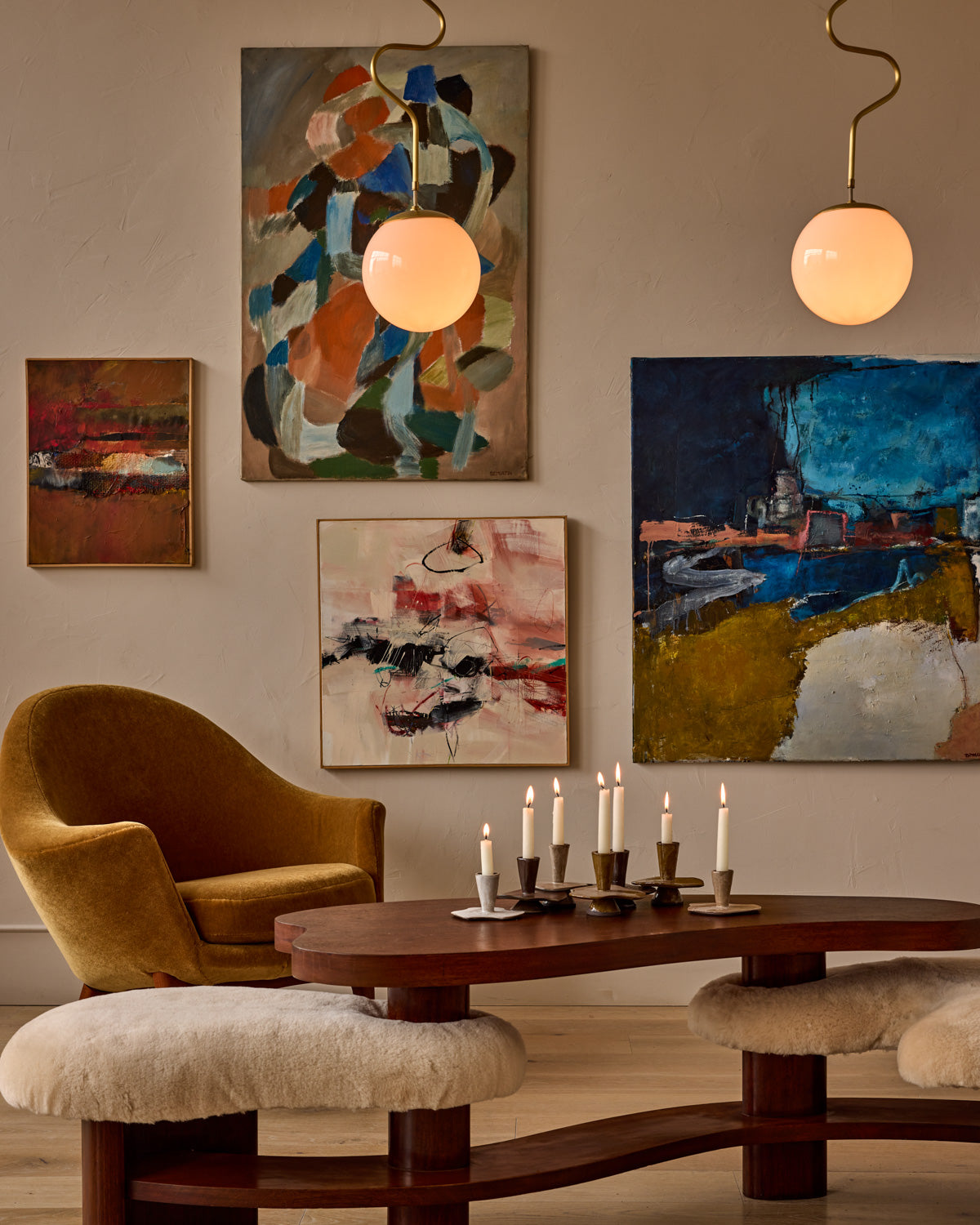 Sculptural Table with Attached Shearling Seating