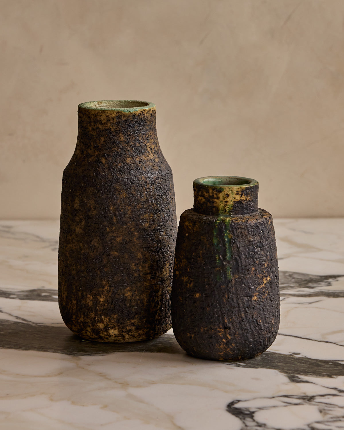 Pair of Birch Bark Ceramic Vessels