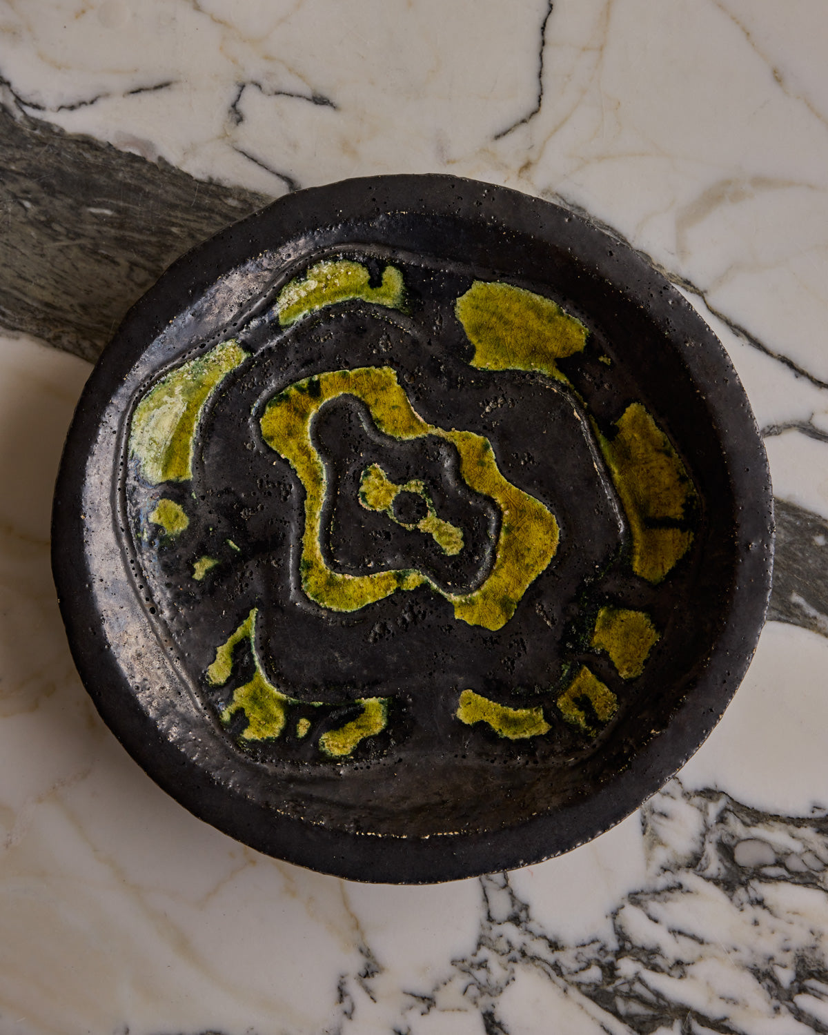 Black Ceramic Plate with Yellow Glaze