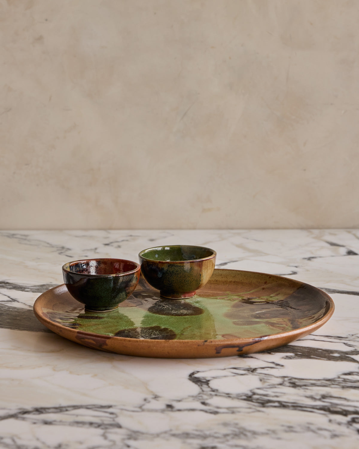 Splash Glaze Ceramic Tray with Cups