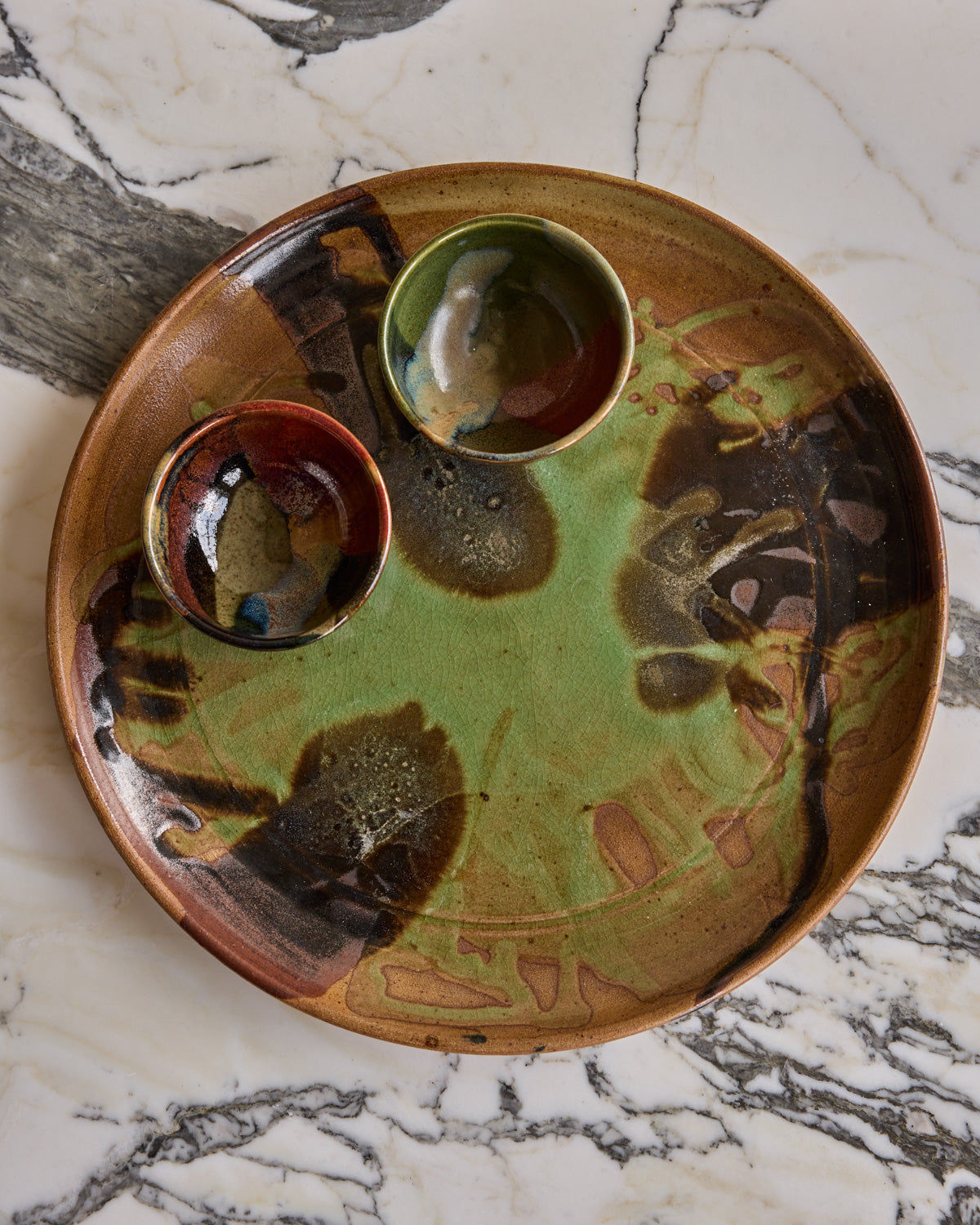 Splash Glaze Ceramic Tray with Cups